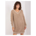 Dark beige knitted dress with wool