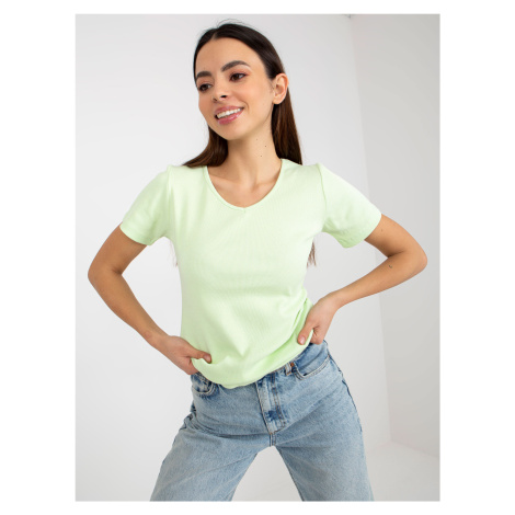 Basic lime green ribbed blouse with short sleeves
