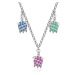 Strieborný 925 náhrdelník - tri korytnačky, farebné kamienky, pérový krúžok