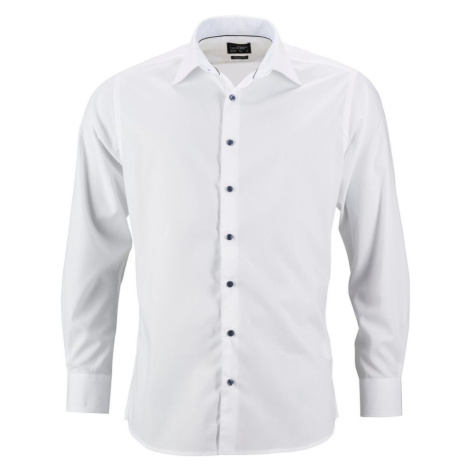 James & Nicholson Pánska biela košeľa JN648 - Biela / biela / svetlomodrá