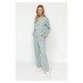 Trendyol Mint 100% Cotton Star Knitted Pajama Set