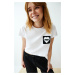 Trendyol White 100% Cotton Heart Embroidered Regular/Normal Pattern Crop Knitted T-Shirt