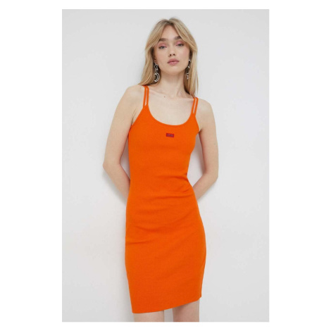 Šaty HUGO oranžová farba, mini, priliehavá Hugo Boss