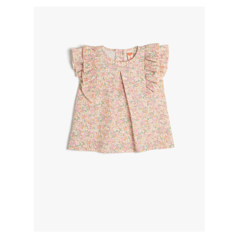 Koton Floral Blouse with Ruffles Round Neck Button Fastening Back