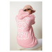 Happiness İstanbul Women's Light Pink Hooded Printed Raised Sweatshirt