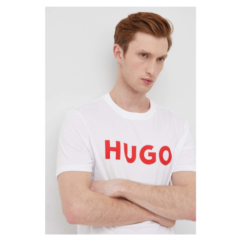 Bavlnené tričko HUGO pánske, biela farba, s potlačou, 50467556 Hugo Boss