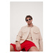Rifľová košeľa Tommy Hilfiger x Shawn Mendes pánska, béžová farba, voľný strih, s golierom butto