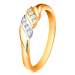 Zlatý prsteň 585 - dve vlnky z bieleho a žltého zlata, trblietavé číre zirkóny - Veľkosť: 52 mm