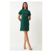 Happiness İstanbul Women's Emerald Green Crew Neck Basic Crepe Dress