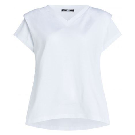 Tričko Karl Lagerfeld Feminine V-Neck T-Shirt Biela