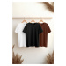 Trendyol Black-Brown-White Basic Slim Fit 100% Cotton 3-Pack T-Shirt