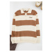 Trendyol Camel Casual Regular Polo Collar Color Block Knitwear Sweater