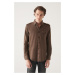 Avva Men's Brown Epaulette Detailed 100% Cotton Regular Fit Shirt