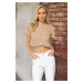 Trendyol Mink Padded Crop Slotted/Hollowed Knit Sweater