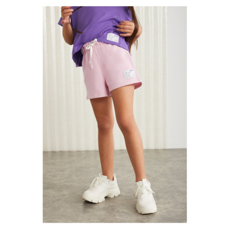 GRIMELANGE AMARE-GRM24037 100% cotton 3 yarn ornamental labeled girls' shorts Pink Shorts