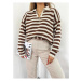 51782 Dewberry Polo Neck Striped Long Sleeve Sweater-COFFEE