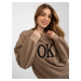 Dark beige loose sweatshirt without hood with a slogan