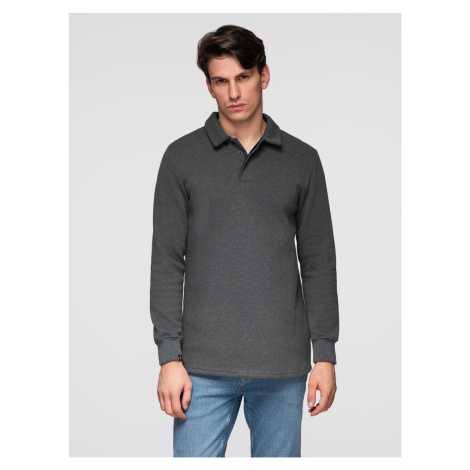 Ombre Men's structured knit polo collar sweatshirt - graphite melange