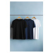 Trendyol Navy Blue-Black-White Slim/Slim Cut Crew Neck Basic 100% Cotton 3-Pack T-Shirt