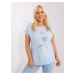 Light blue women's plus size blouse with appliqués