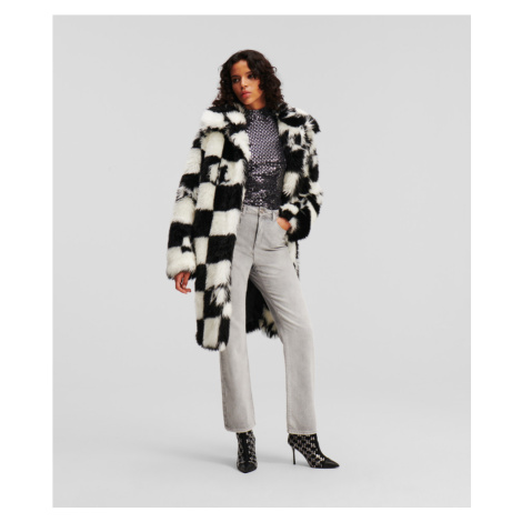Kabát Karl Lagerfeld Check Faux Fur Coat Čierna