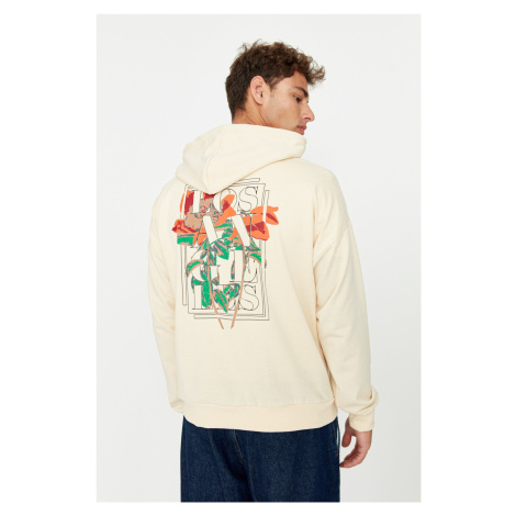 Trendyol Stone Oversize/Wide Cut Hooded Floral Printed Sweatshirt