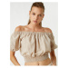 Koton Off Shoulder Crop Blouse with Elastic Waist Linen Blend