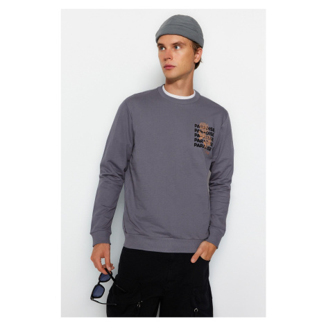 Trendyol Anthracite Men's Regular/Real Fit Long Sleeve Crew Neck Printed Sweatshirt