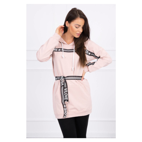 Dress decorated with tape with inscriptions dark powder pink
