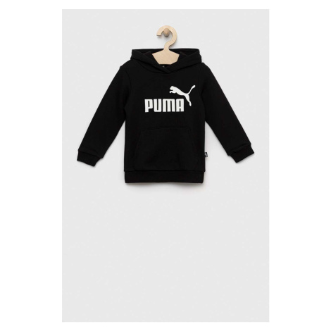 Detská mikina Puma ESS Logo Hoodie TR G čierna farba, s kapucňou, s potlačou
