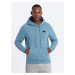 Ombre Men's kangaroo sweatshirt with hood and metal pin - blue