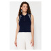 Trendyol Navy Blue Polo Neck Color Block Knitwear Blouse