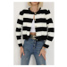 74390 Dewberry Crew Neck Striped Crop Cardigan-BLACK