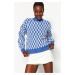 Trendyol Indigo mäkký textúrovaný vzorovaný pletený sveter