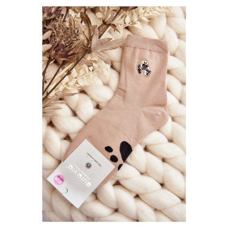 Beige women's cotton socks with teddy bear applique