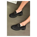 Fox Shoes P6520342002 Women's Black Suede Thick Soled Casual Shoes