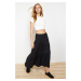 Trendyol Black Wrapped Maxi Pleated Stretchy Knitted Skirt