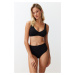 Trendyol Black Textured High Waist Hipster Bikini Bottom