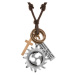 Nastaviteľný kožený náhrdelník, prívesky - kruh tribal, obruče, kríž a známka