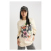 DEFACTO Cool Oversize Fit Crew Neck Back Printed Thick Sweatshirt