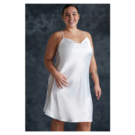Trendyol Curve White Lace Mini Satin Bridal Woven Nightgown