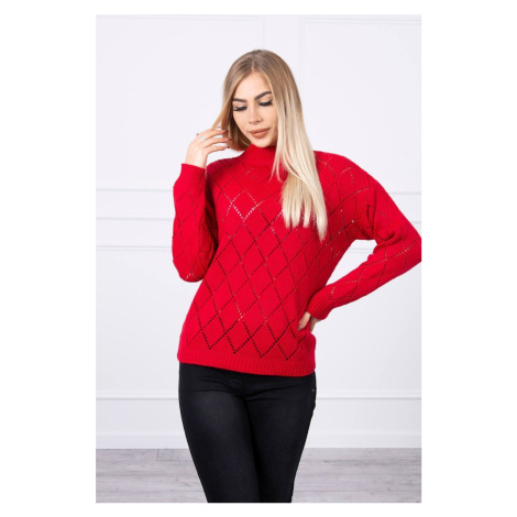 Sweater with high neckline and diamond pattern red color