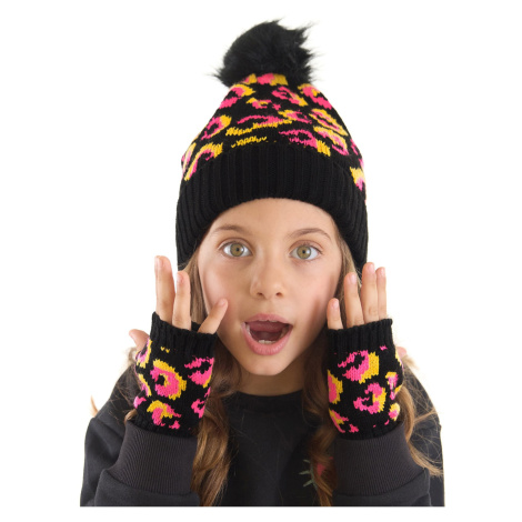 Mushi Pink Leopard Girl Knitwear Beanie Fingerless Gloves Set