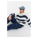 Trendyol Indigo Casual Oversize Fit Wide Mold Crew Neck Striped Knitwear Sweater