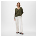 Mikina GAP Longsleeve Linen Split Hem Pullover Sweater Ripe Olive