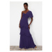 Trendyol Purple A-Cut Ruffled Woven Long Evening Dress