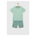 Detské bavlnené pyžamo United Colors of Benetton zelená farba, jednofarebná