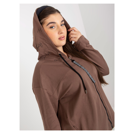 Brown oversized zippered sweatshirt with lettering