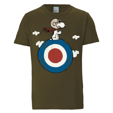 LOGOSHIRT Tričko 'Peanuts - Snoopy Pilot'  modrá / olivová / červená / biela