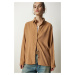 Happiness İstanbul Women's Biscuit Ribbed Velvet Woven Jacket Shirt